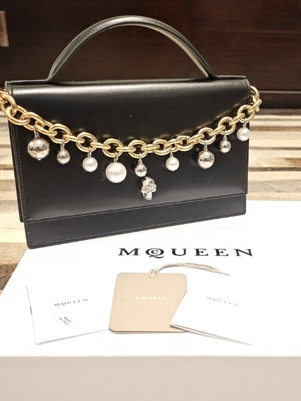 ALEXANDER MCQUEEN Skull Embellished Chained Clutch Bag NWT